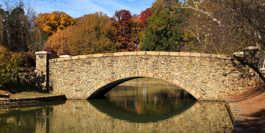 brick bridge and pond