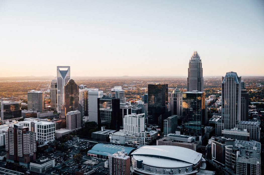 morning skyline aerial view of Charlotte 