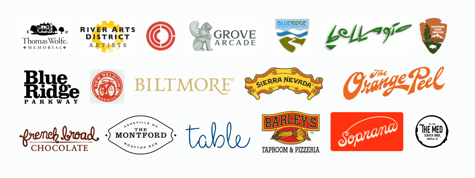 Logos of Asheville attractions near One23 Haywood