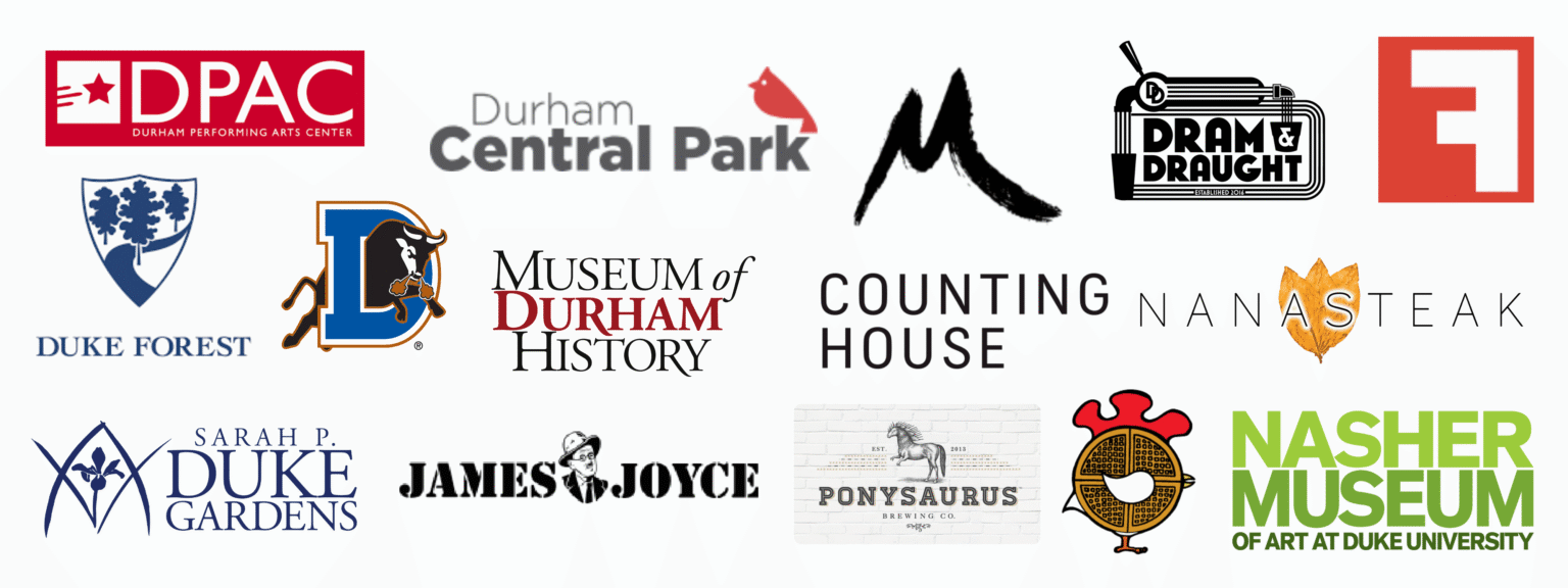 Logos of Durham restaurants, museums and venues near Arbor Vista