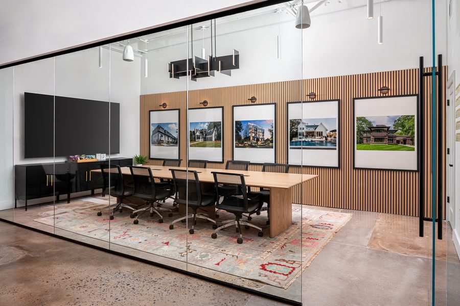 Copper Builders headquarters office upfit conference room in Charlotte, NC