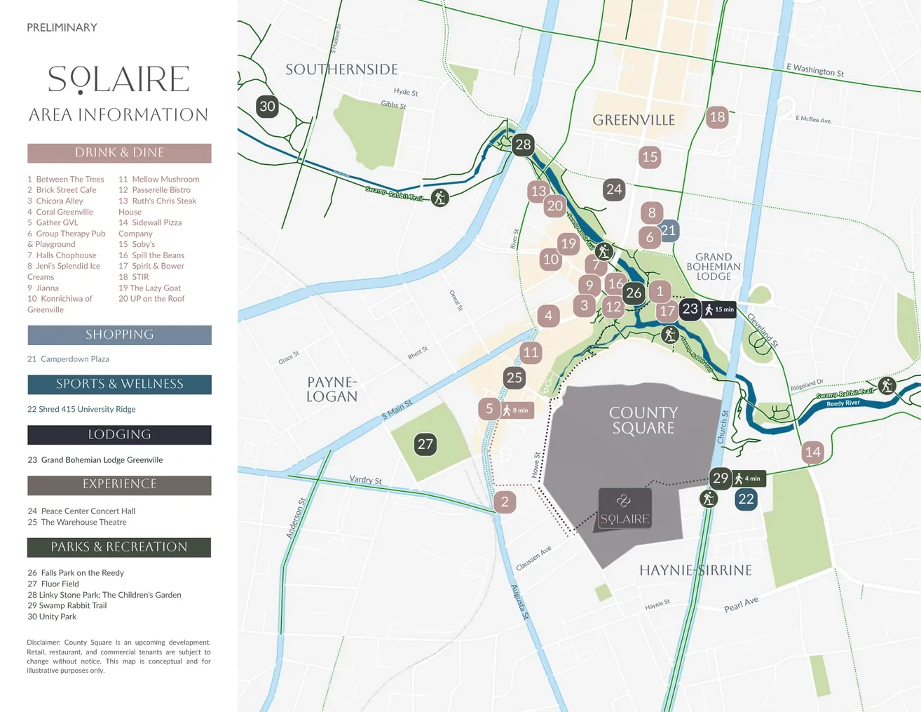 Area map of Solaire in County Square, Greenville, SC
