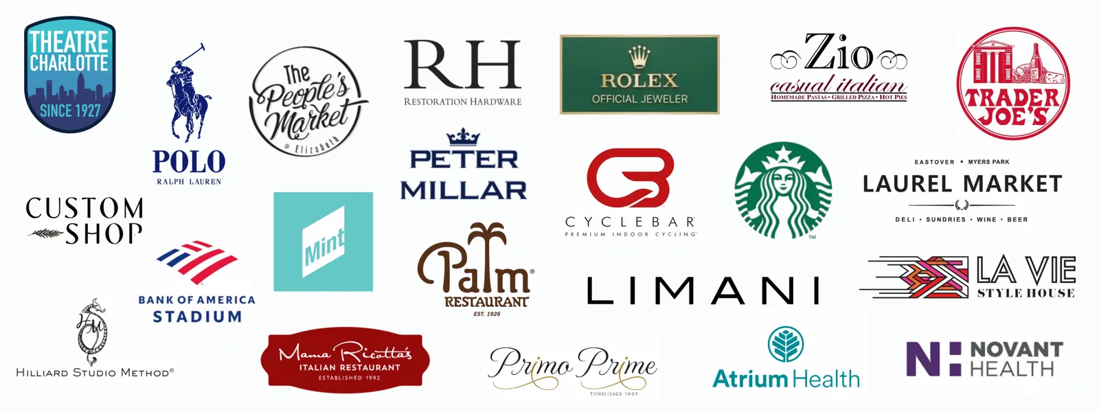 Logos of shops and restaurants near Tetra at Laurel in Charlotte