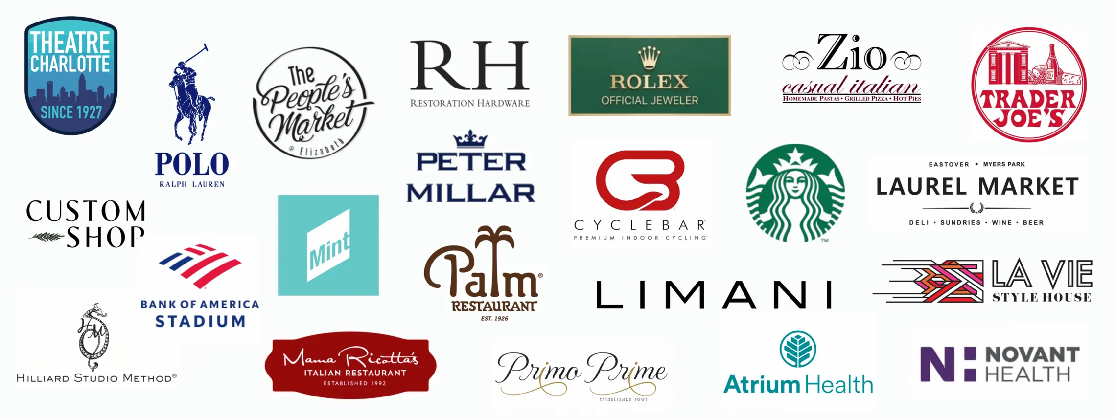 Logos of shops and restaurants near Tetra at Laurel in Charlotte