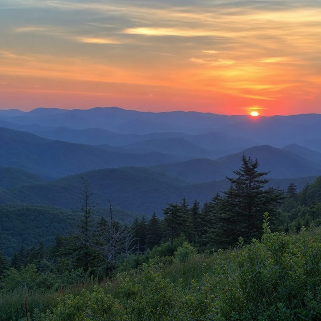 Sunset over the Blue Ridge Mountains in North Carolina