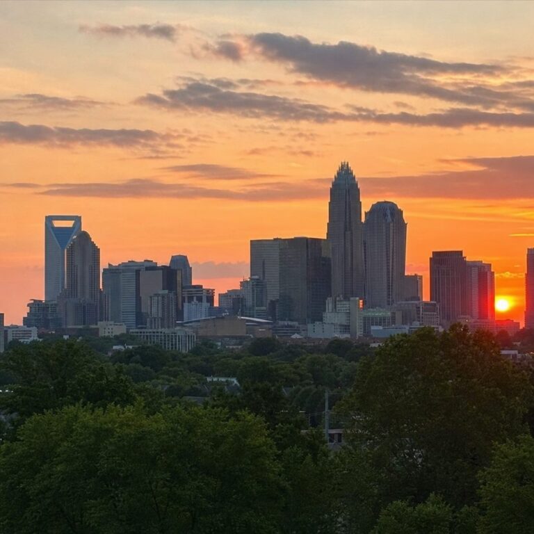 Charlotte, NC skyline at sunset