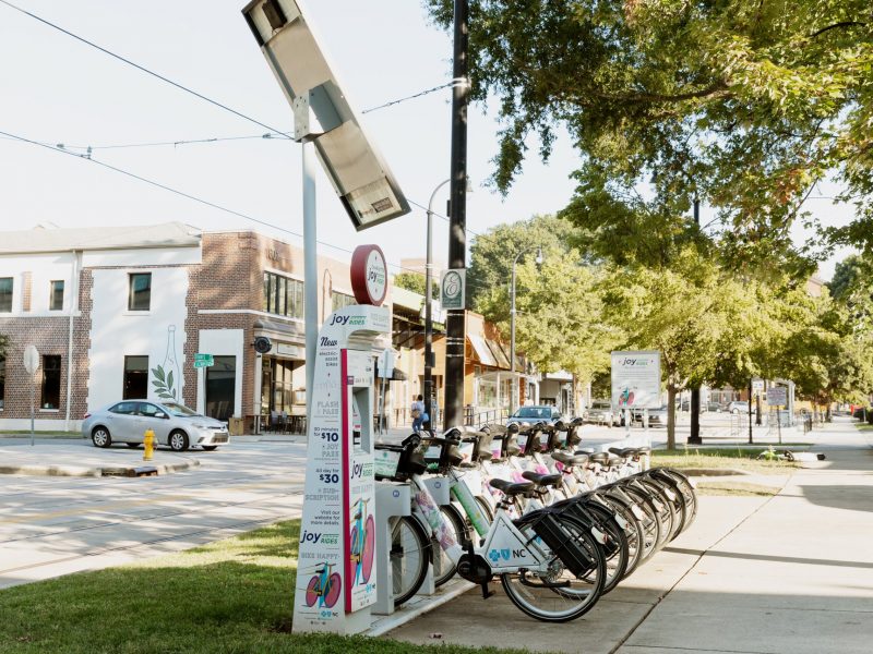 Bike share station on a Charlotte street
